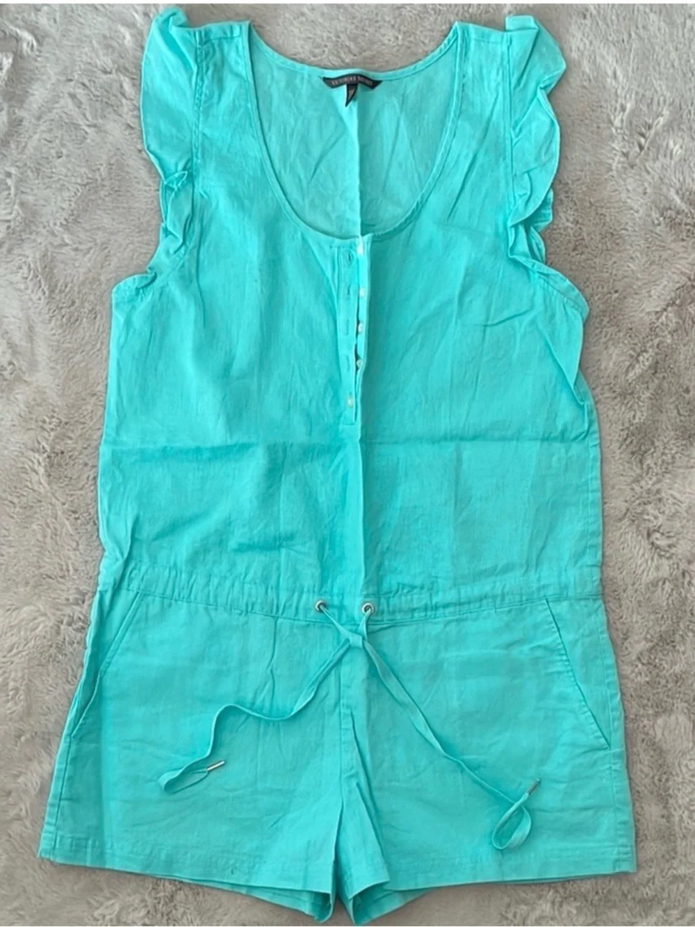 Victoria's Secret Turquoise Linen Blend Ruffle Romper Y2K Small